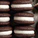 Chocolate Whoopie Pies are a classic American dessert made with two cake-like chocolate cookies sandwiched together with a creamy marshmallow filling. | aheadofthyme.com