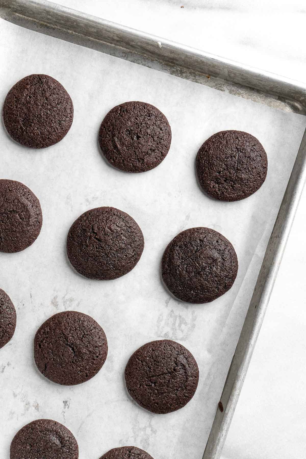 Chocolate Whoopie Pies are a classic American dessert made with two cake-like chocolate cookies sandwiched together with a creamy marshmallow filling. | aheadofthyme.com