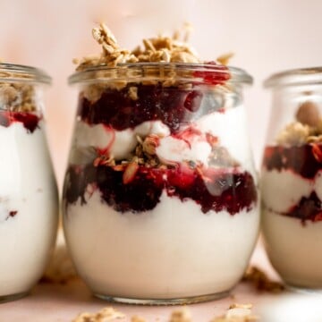 This Cranberry Sauce Parfait is a light, creamy, and delightful breakfast or dessert during the holidays. A great way to use leftover cranberry sauce! | aheadofthyme.com