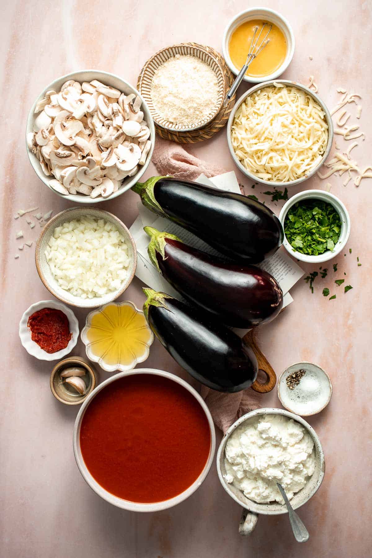 This Eggplant Lasagna is cheesy, saucy, and packed with layers of roasted eggplant, mushrooms, and melty cheese. It's gluten-free and vegetarian too. | aheadofthyme.com