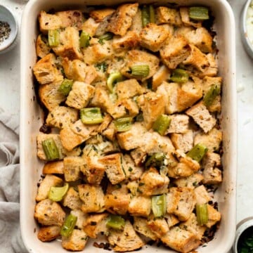 Skip the boxed mix and make your own Homemade Stuffing from scratch using a few common ingredients for a delicious, aromatic side dish this Thanksgiving. | aheadofthyme.com