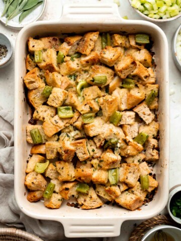 Skip the boxed mix and make your own Homemade Stuffing from scratch using a few common ingredients for a delicious, aromatic side dish this Thanksgiving. | aheadofthyme.com