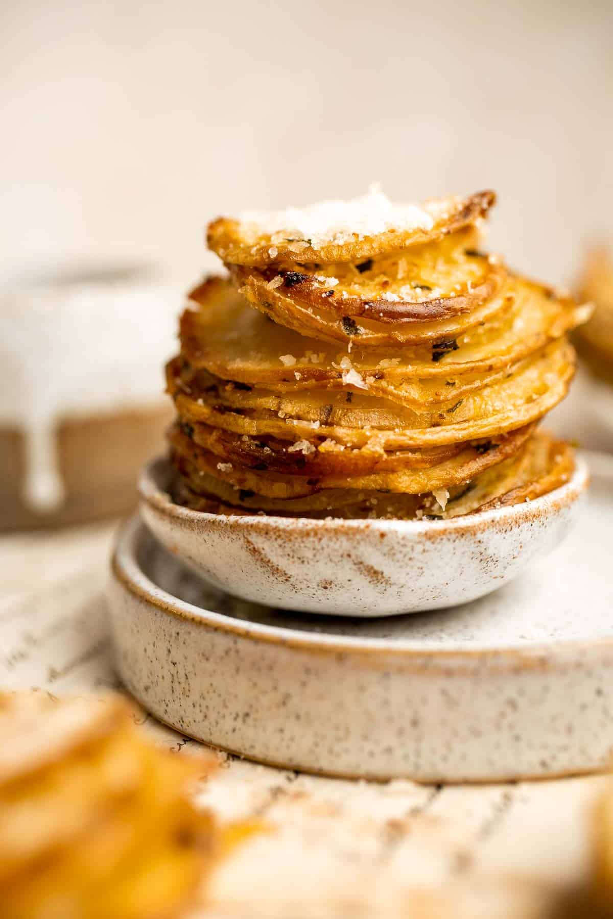 Potato Stacks are crispy, cheesy, and flavorful, making them the perfect side dish with crunchy edges and soft gooey centers bursting with amazing flavor. | aheadofthyme.com
