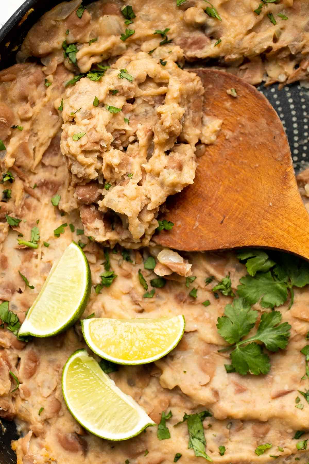 Homemade Refried Beans are simple, easy to make, and taste better than store-bought refried beans by a mile. They are creamy, chunky, and delicious! | aheadofthyme.com