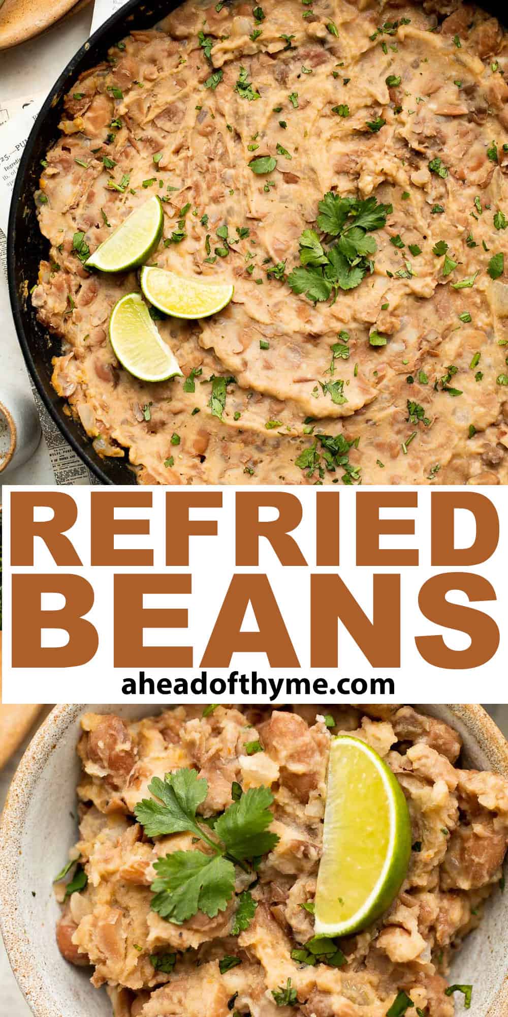 Homemade Refried Beans are simple, easy to make, and taste better than store-bought refried beans by a mile. They are creamy, chunky, and delicious! | aheadofthyme.com