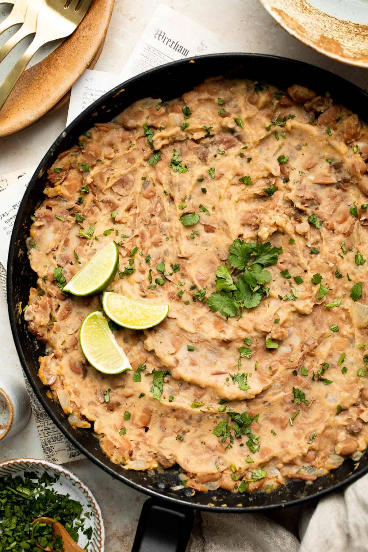 Homemade Refried Beans are simple, easy to make, and taste better than store-bought refried beans by a mile. They are creamy, chunky, and delicious! | aheadofthyme.com