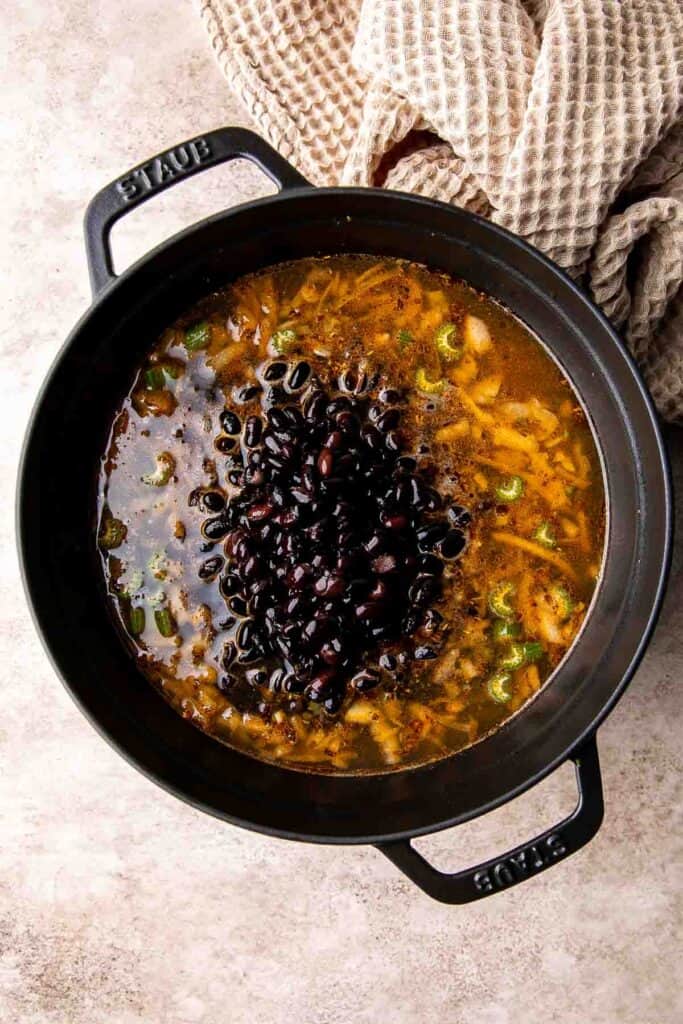 This Black Bean Soup is hearty, healthy, and cozy — everything you want in a soup! It's loaded with black beans, spices, and your favorite Mexican toppings. | aheadofthyme.com