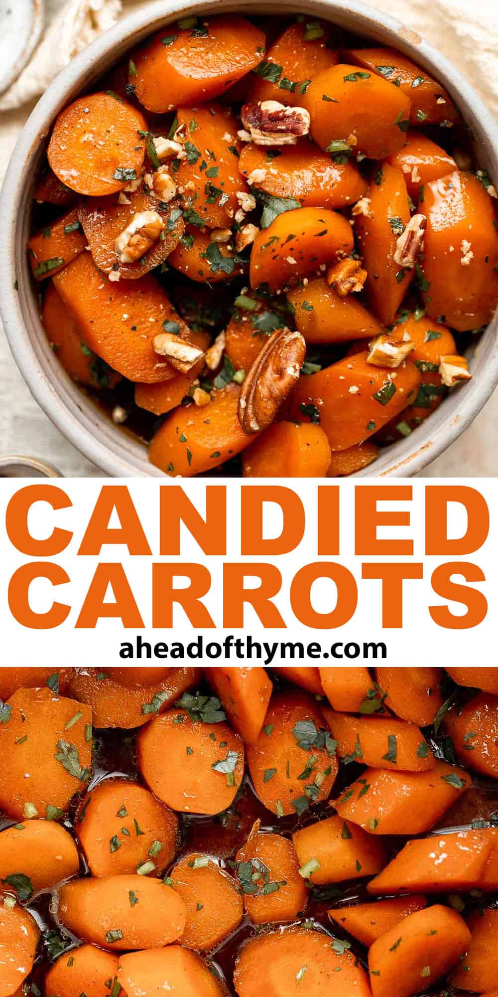 Candied Carrots are a delicious side dish that is sweetened with a simple brown sugar sauce before serving on your holiday table. It's so easy! | aheadofthyme.com