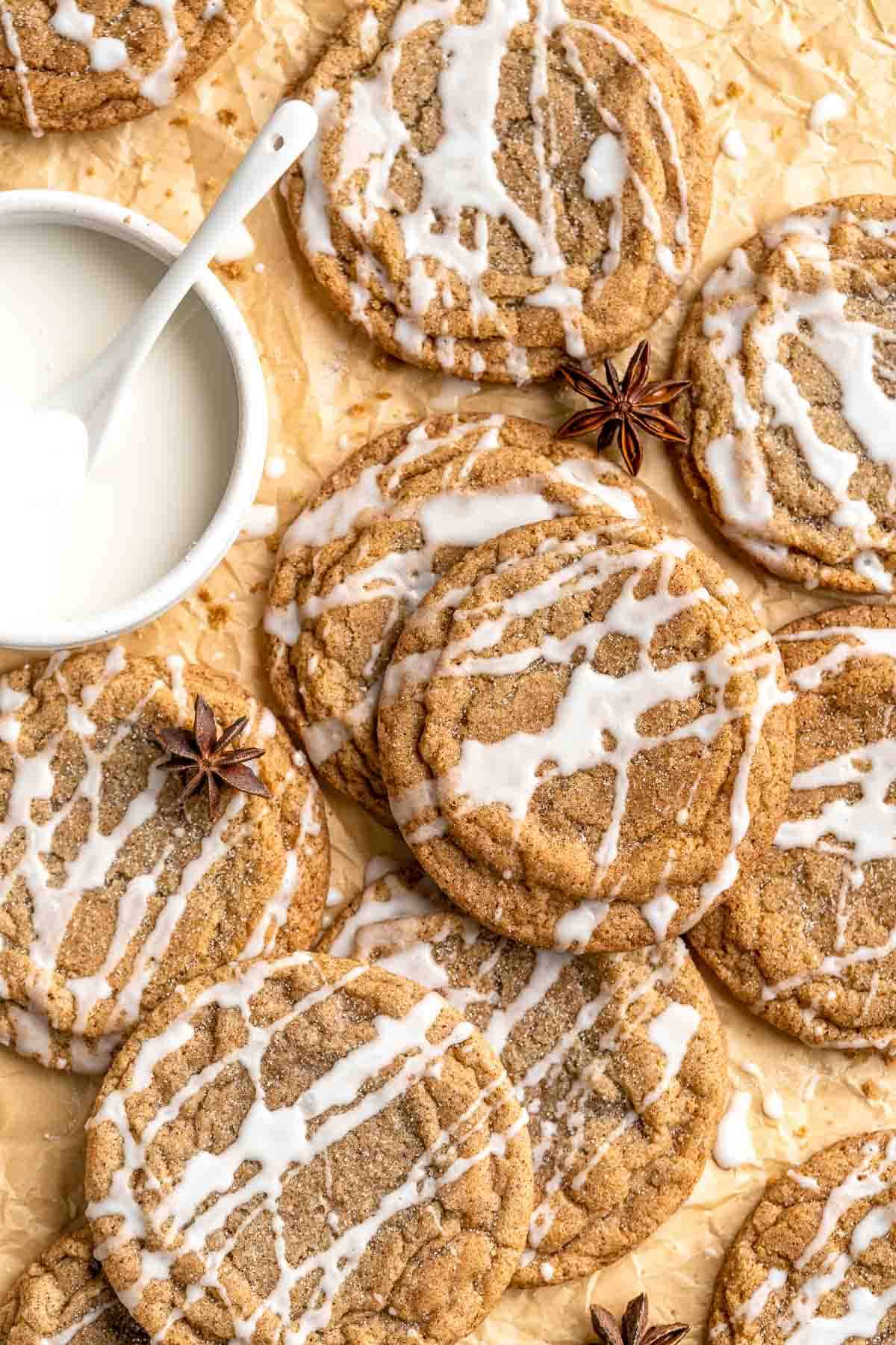 Soft and chewy Chai Cookies are loaded with warm chai spices and topped with drizzle of a sweet chai glaze. Quick and easy to make with no chill time! | aheadofthyme.com