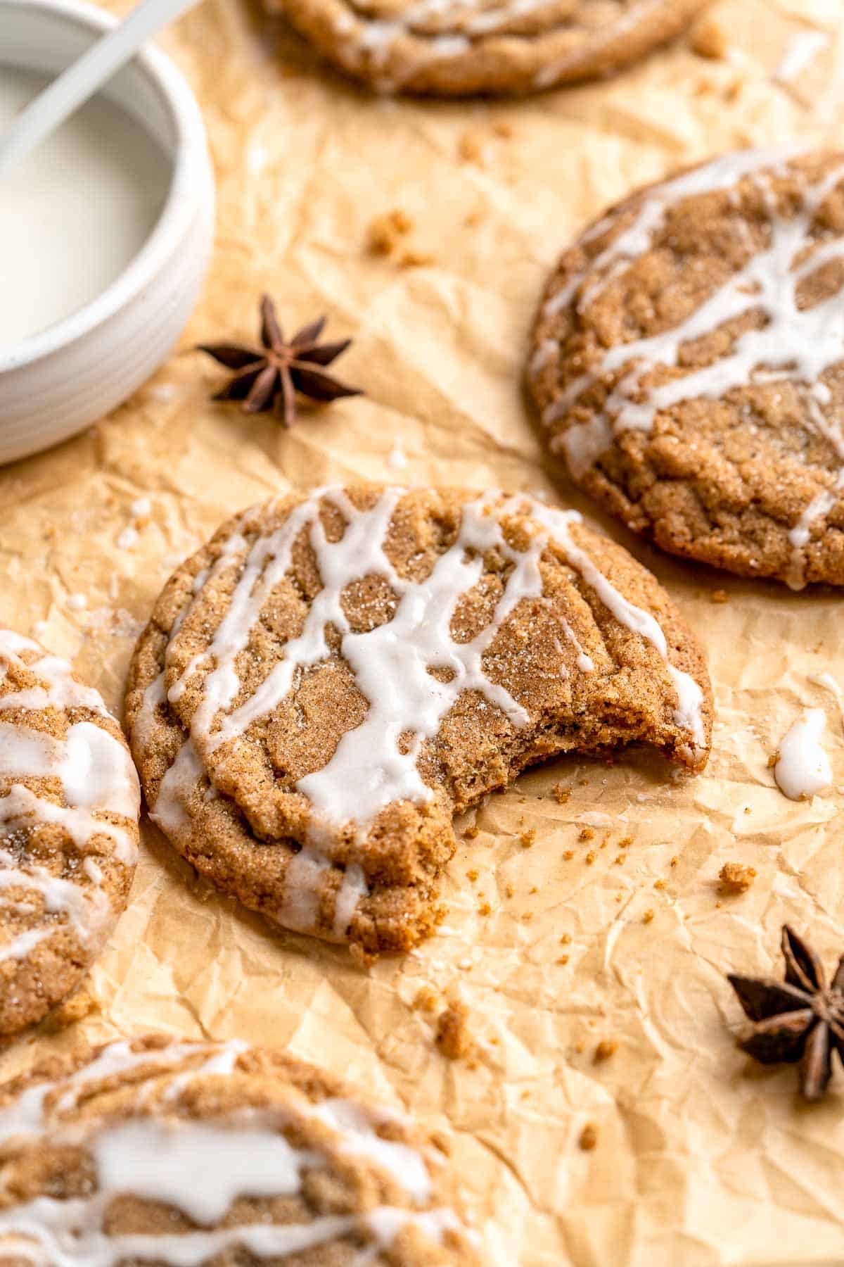 Soft and chewy Chai Cookies are loaded with warm chai spices and topped with drizzle of a sweet chai glaze. Quick and easy to make with no chill time! | aheadofthyme.com