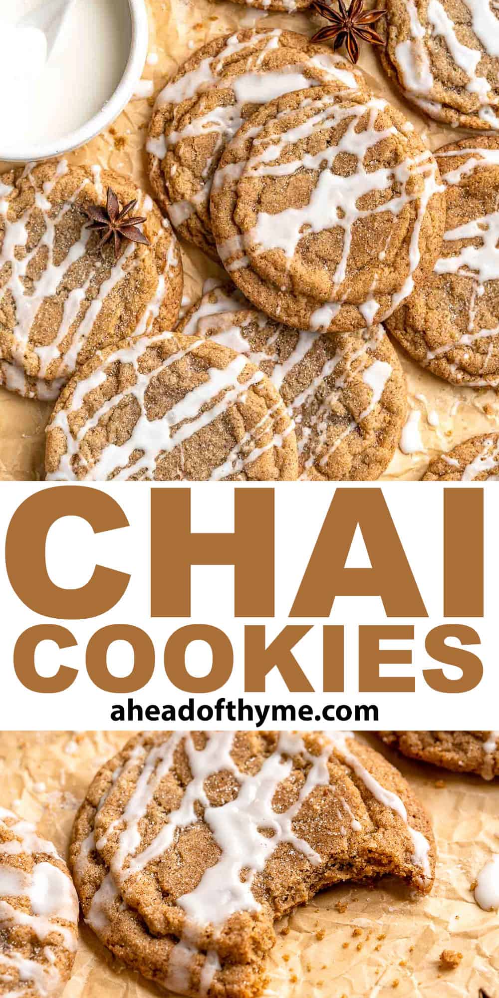 Soft and chewy Chai Cookies are loaded with warm chai spices and topped with drizzle of a sweet chai glaze. Quick and easy to make with no chill time! | aheadofthyme.com