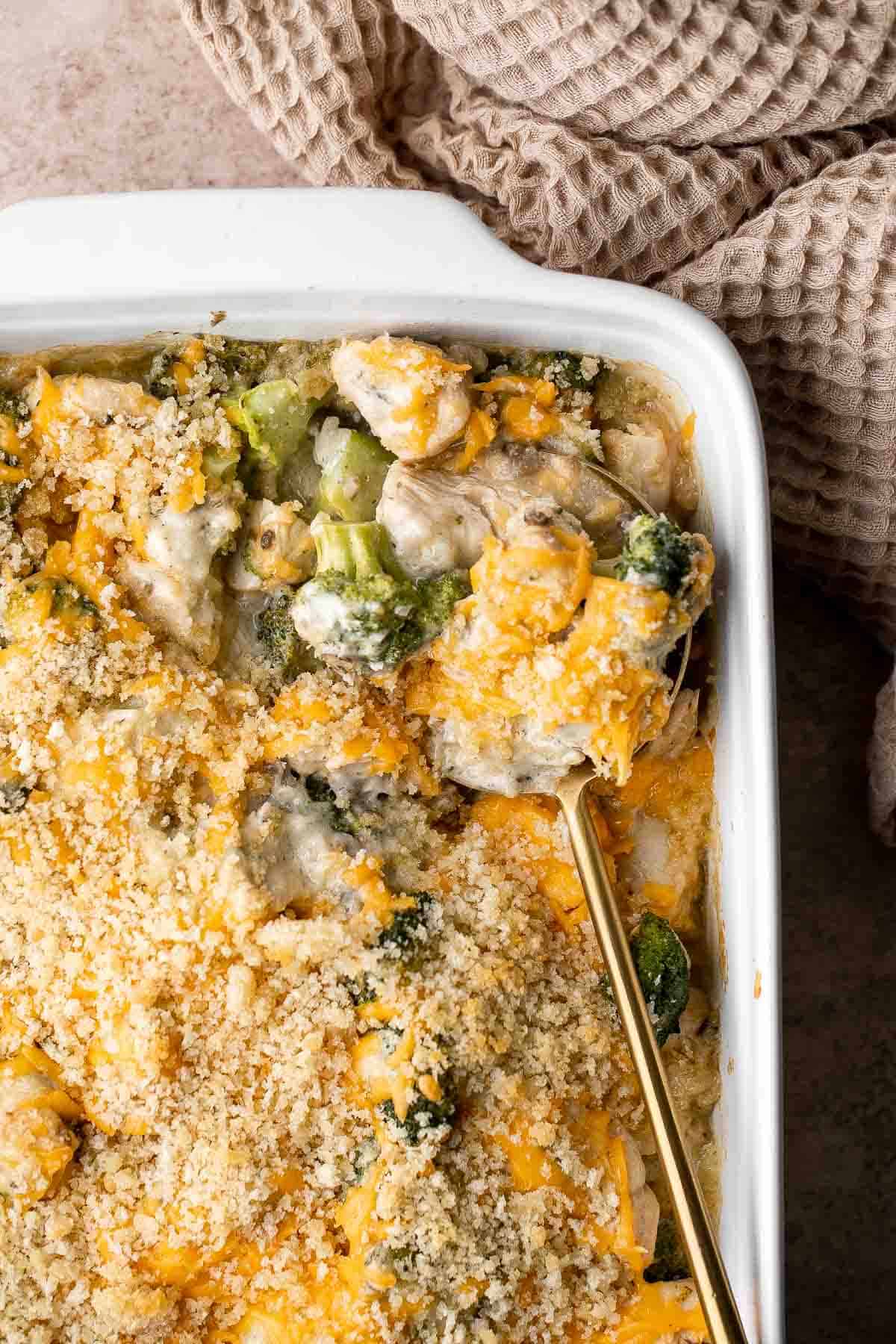 Chicken Divan is a deliciously creamy casserole made with tender chicken and cheesy broccoli, baked with breadcrumbs. It's warm and cozy comfort food. | aheadofthyme.com