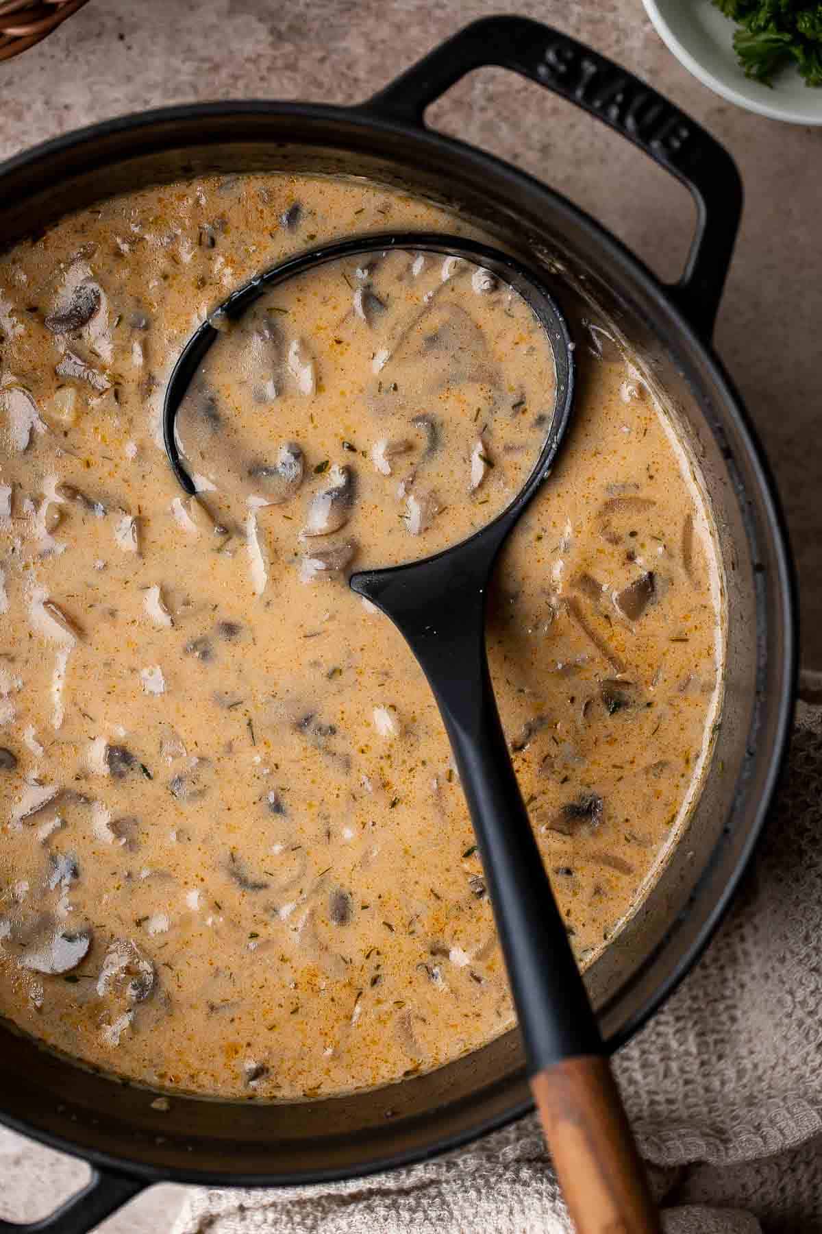 This rich, hearty Hungarian Mushroom Soup features tender, earthy mushrooms in a perfectly seasoned, creamy broth, and comes together quickly! | aheadofthyme.com