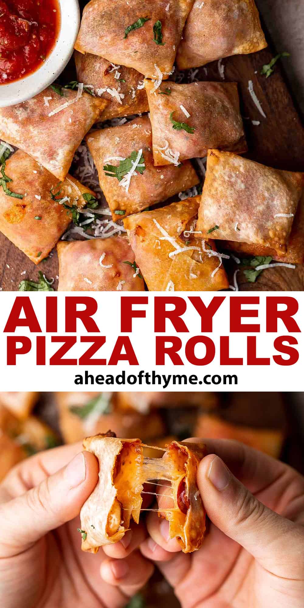 Homemade Air Fryer Pizza Rolls are a grown-up version of Totino's pizza rolls and are perfect to serve as an appetizer, snack, or even a quick main dish! | aheadofthyme.com
