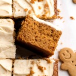 This sheet pan Gingerbread Cake with a brown butter cream cheese frosting is a perfect dessert to treat your friends and family with this holiday season. | aheadofthyme.com