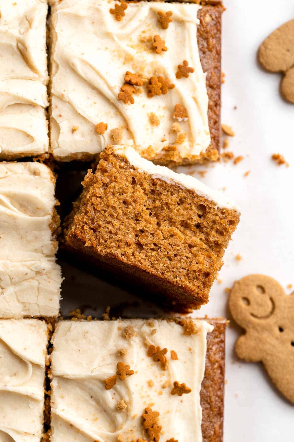 This sheet pan Gingerbread Cake with a brown butter cream cheese frosting is a perfect dessert to treat your friends and family with this holiday season. | aheadofthyme.com