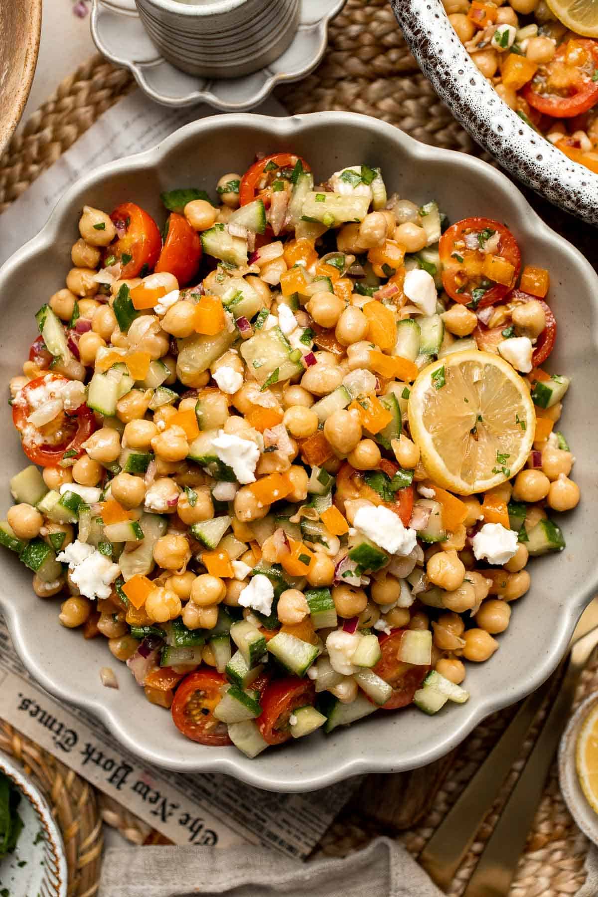 Full of bright flavors and the most delicious balsamic vinaigrette, this Mediterranean Chickpea Salad is the ultimate fresh and healthy salad. | aheadofthyme.com