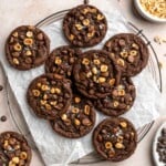 These homemade Nutella Cookies are tender, delicious, and chewy, loaded with chocolate chips, chopped hazelnut pieces, and homemade Nutella chips. | aheadofthyme.com