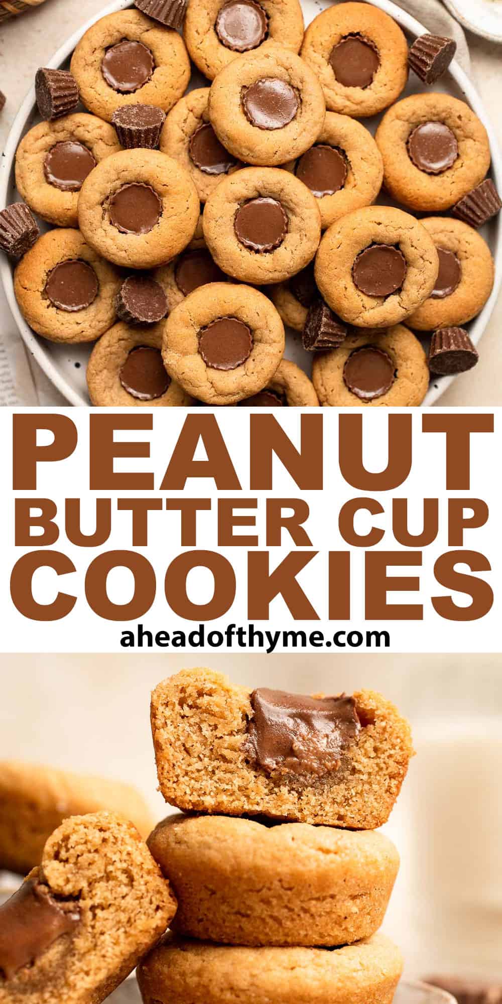 Easy Peanut Butter Cup Cookies are tall and thick, classic Christmas cookies made with peanut butter cookie dough and a mini Reese's cup pressed in. | aheadofthyme.com