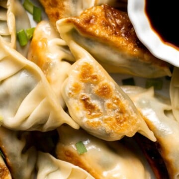 Homemade Chicken Potstickers have a crispy shell on the outside with a burst of delicious chicken filling on the inside that's seasoned to perfection. | aheadofthyme.com