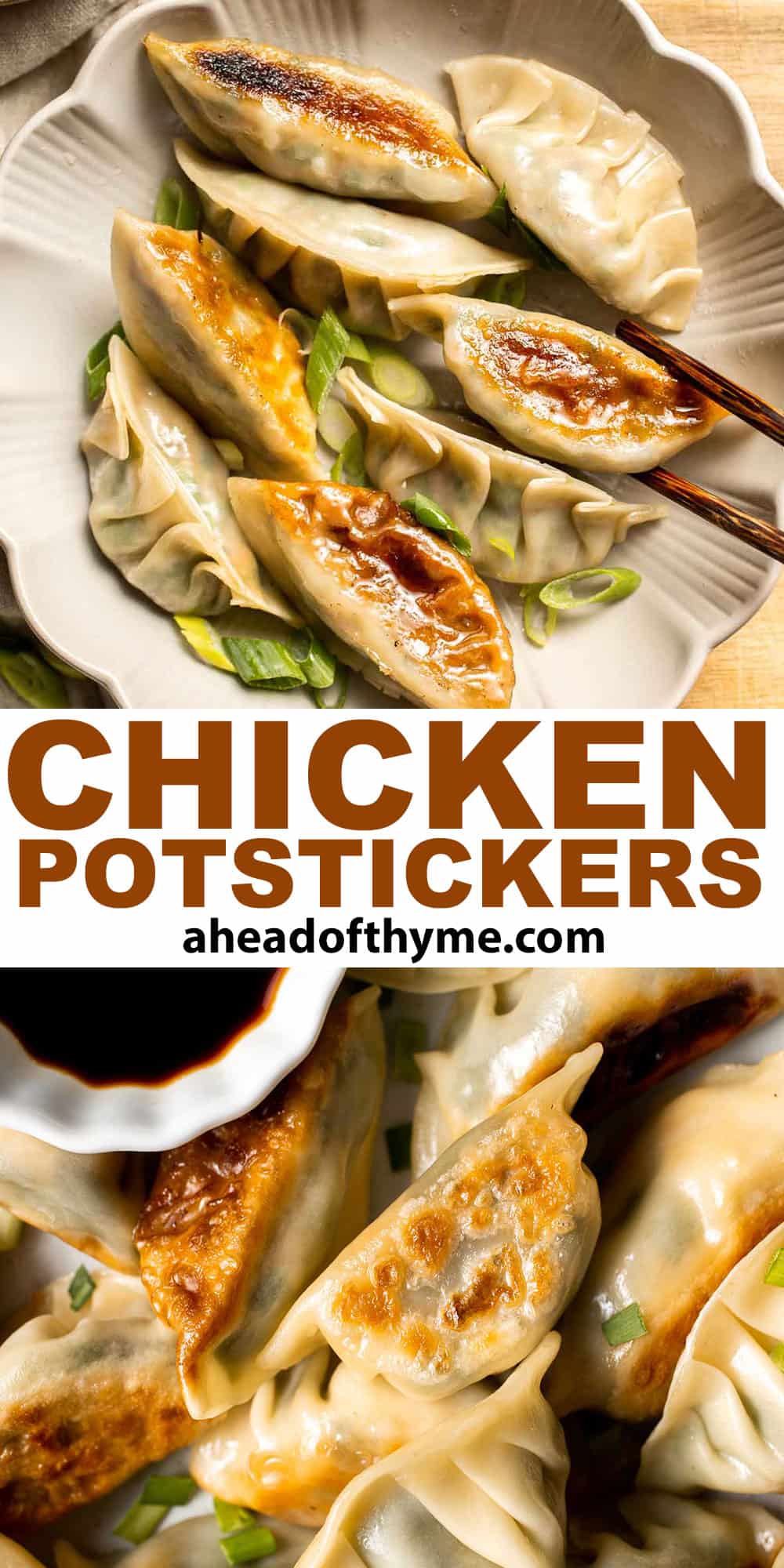 Homemade Chicken Potstickers have a crispy shell on the outside with a burst of delicious chicken filling on the inside that's seasoned to perfection. | aheadofthyme.com