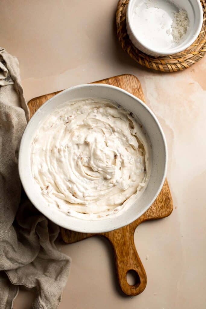 French Onion Dip is a classic savory dip perfect for any gathering made with caramelized onions and a mixture of cream cheese, sour cream, and mayonnaise. | aheadofthyme.com
