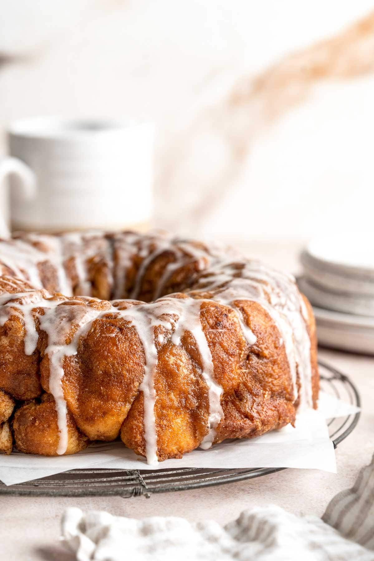 Monkey Bread is a delicious pull apart breakfast pastry made with a super soft dough coated in cinnamon sugar and topped with homemade caramel sauce. | aheadofthyme.com