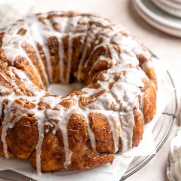 Monkey Bread is a delicious pull apart breakfast pastry made with a super soft dough coated in cinnamon sugar and topped with homemade caramel sauce. | aheadofthyme.com