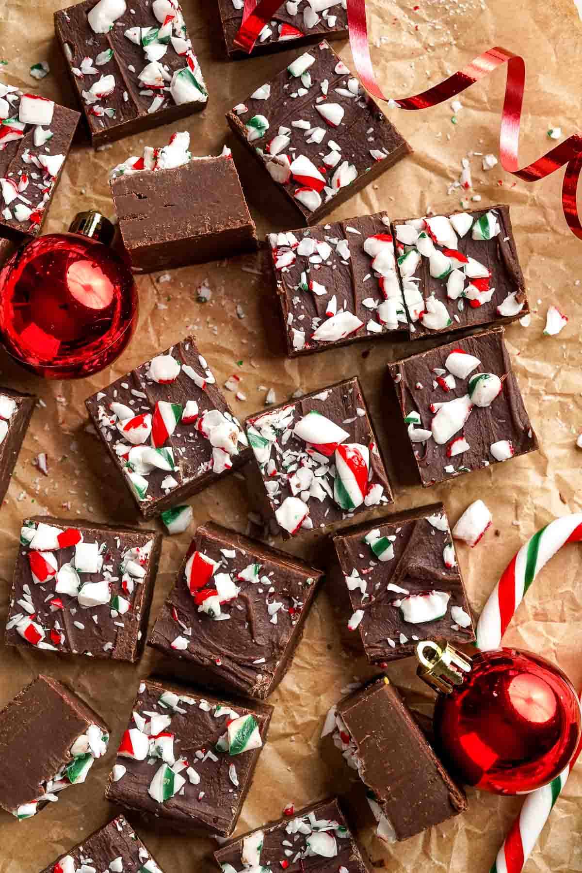 This Peppermint Fudge is a delicious holiday treat that combines the sweetness of chocolate with the refreshing flavor of peppermint. | aheadofthyme.com