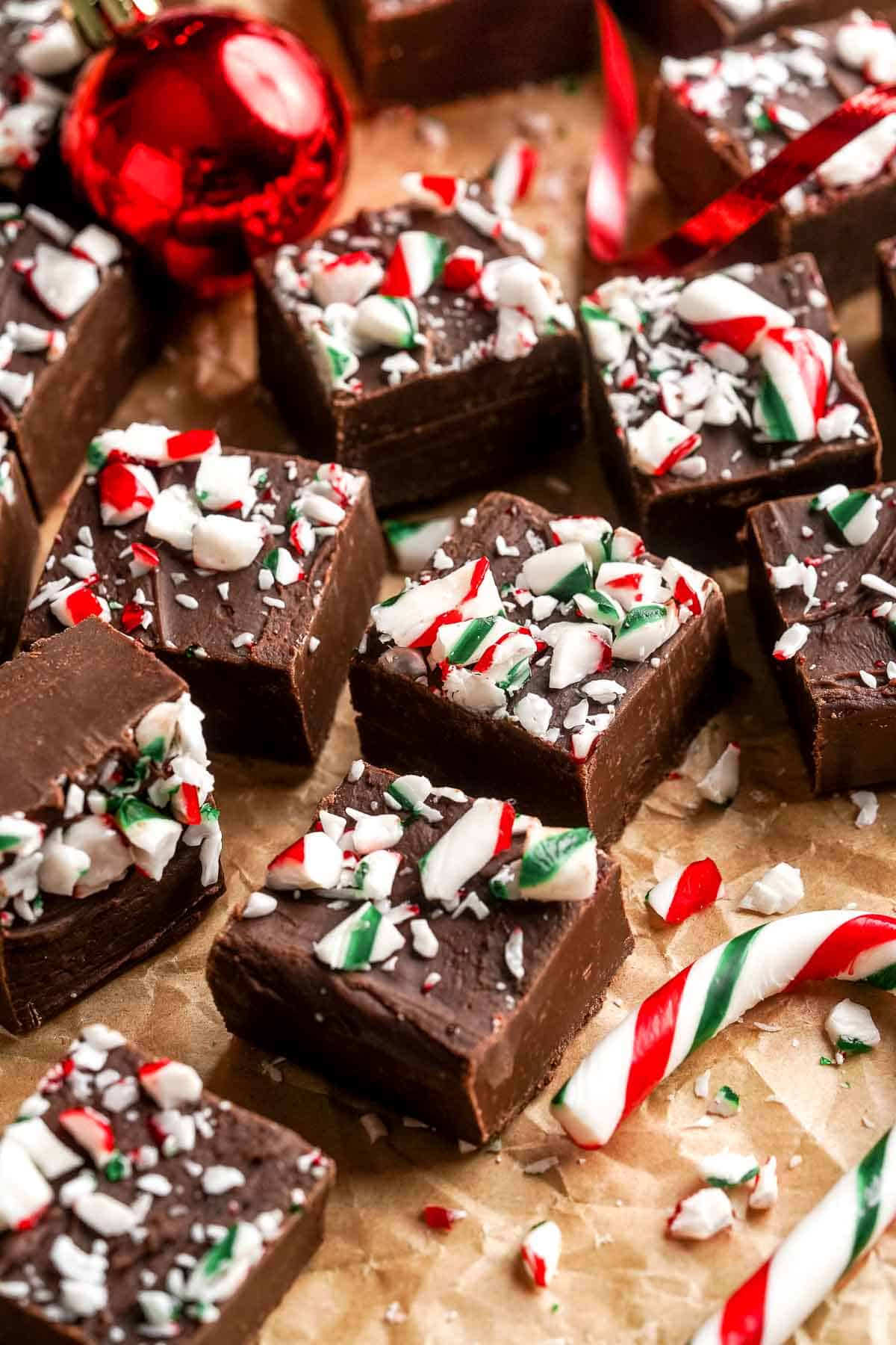 This Peppermint Fudge is a delicious holiday treat that combines the sweetness of chocolate with the refreshing flavor of peppermint. | aheadofthyme.com