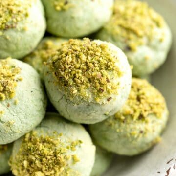 Pistachio Cookies are the perfect little bites, made with real ground pistachios suspended in a buttery, crumbly cookie dough, which melts in your mouth. | aheadofthyme.com