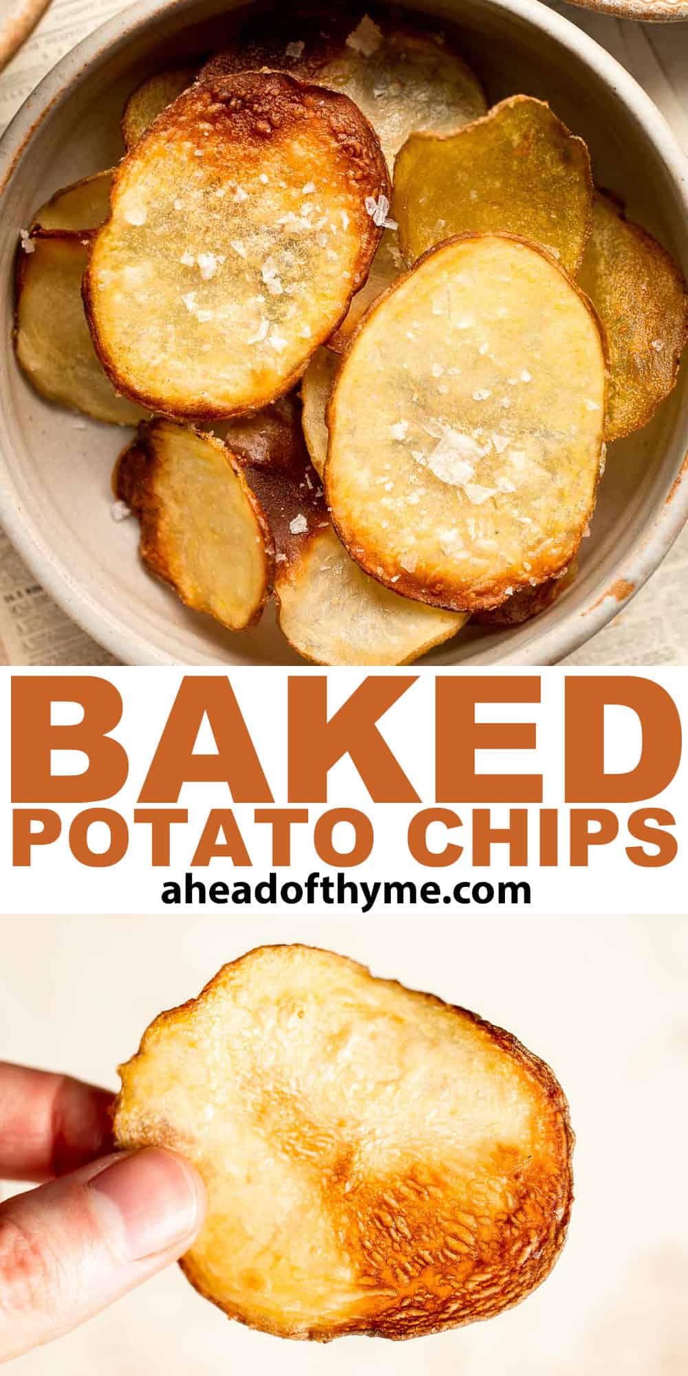 With a perfectly crisp crunch and a slightly salty flavor, these Homemade Baked Potato Chips are so much better than the prepackaged chips at the store. | aheadofthyme.com