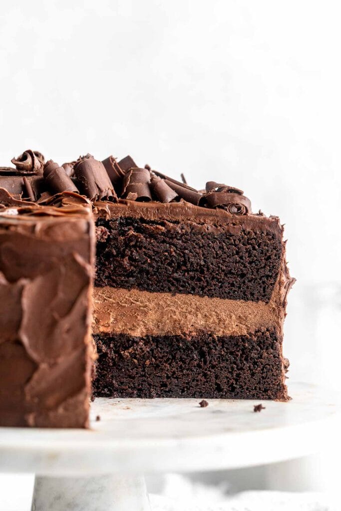 This Chocolate Layer Cake has two layers of incredibly moist and tender chocolate cake held together with homemade chocolate fudge frosting. | aheadofthyme.com