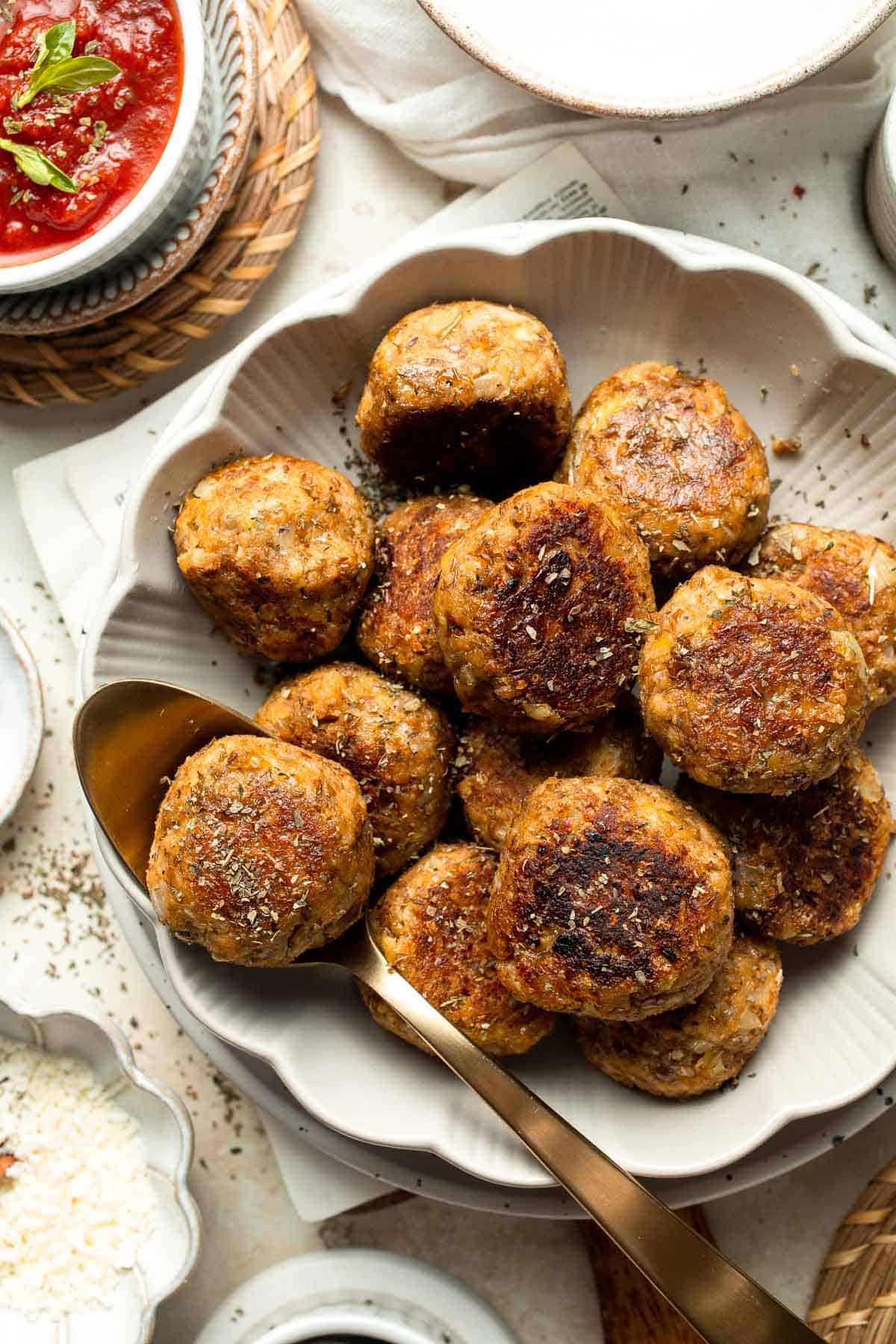 Homemade Lentil Meatballs are made with a satisfying mixture of simple ingredients for a perfect vegetarian dinner. Ready in just over 30 minutes! | aheadofthyme.com