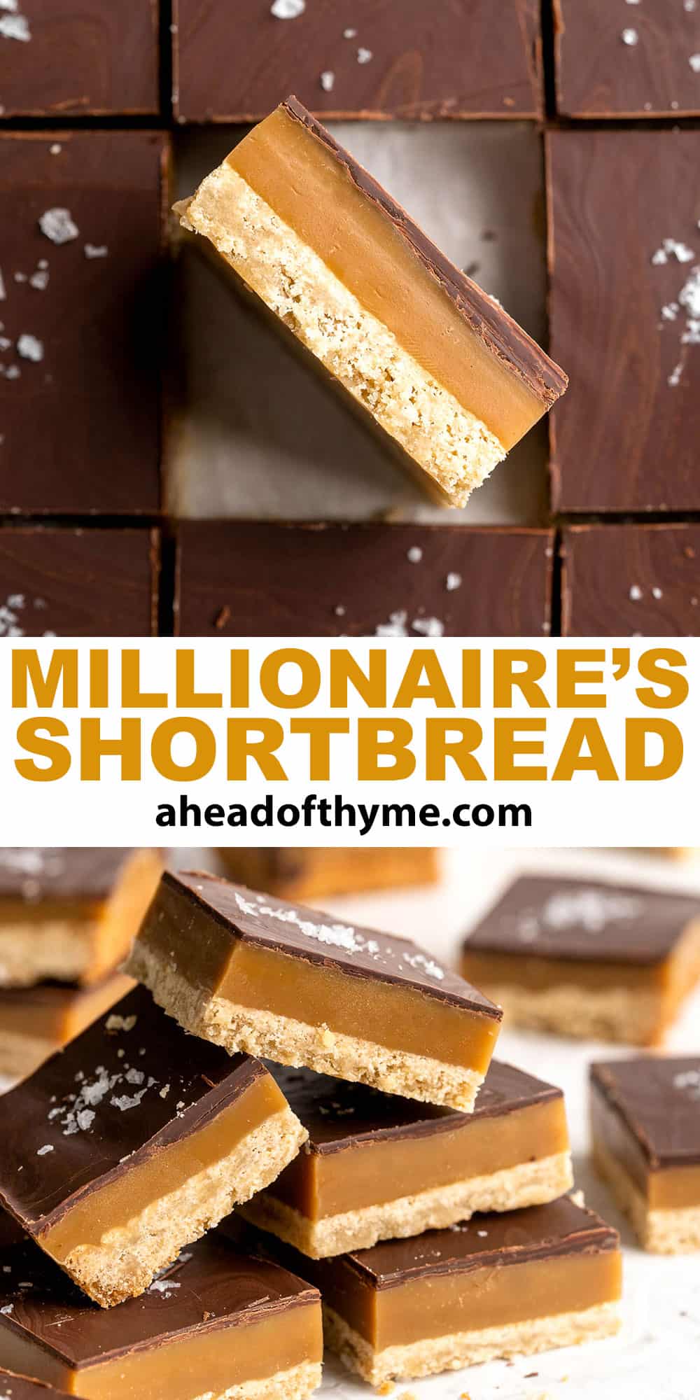 Millionaire's Shortbread are a triple-layered treat of buttery shortbread, homemade caramel, and chocolate for the perfect balance of textures and flavors. | aheadofthyme.com