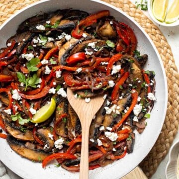 Mushroom Fajitas have all the sizzle and flair of traditional fajitas without the meat! Made with portobello mushrooms, peppers, and onions in 30 minutes! | aheadofthyme.com