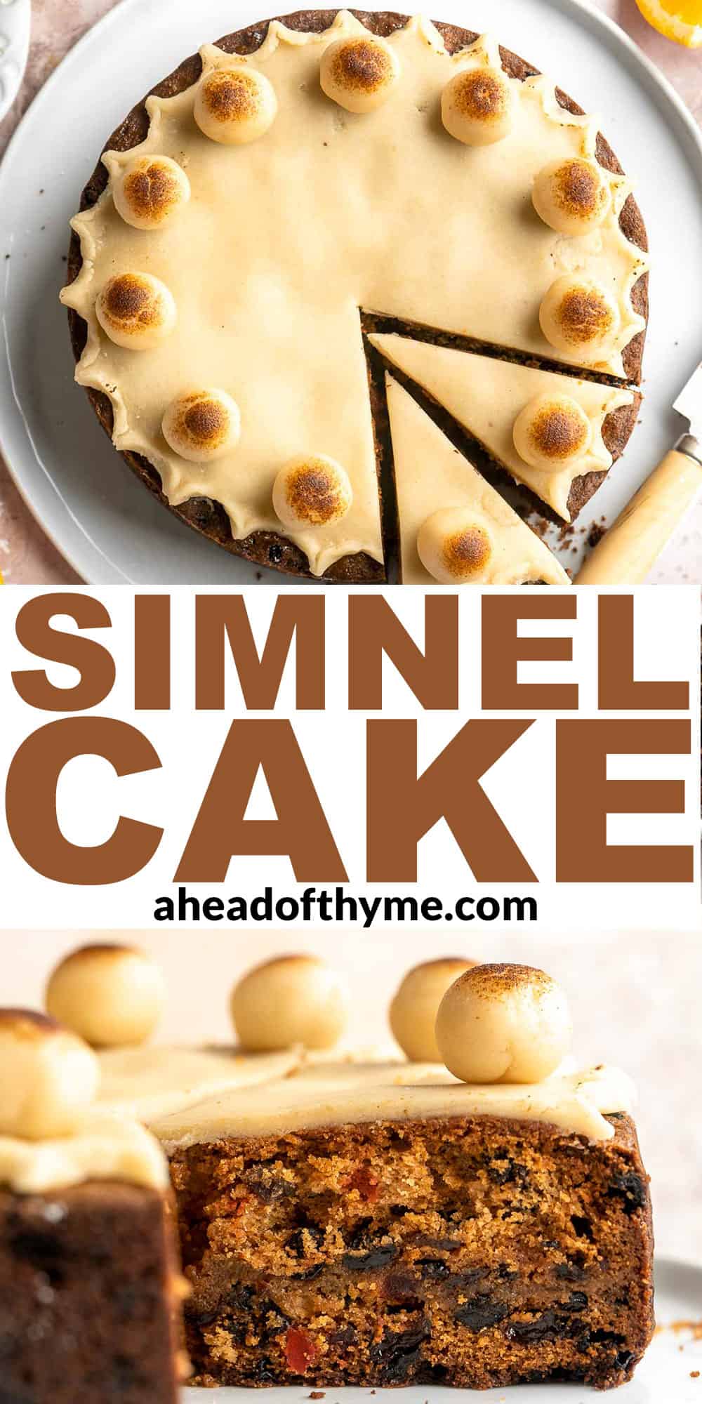 Simnel Cake is a traditional Easter fruitcake that is light and citrusy with two layers of marzipan which adds a delicious nutty flavor. | aheadofthyme.com