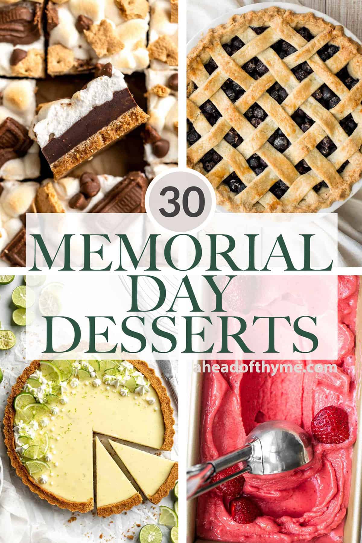 Over 30 of the best Memorial Day desserts including frozen treats, fruity desserts, sweet pies and cakes, and warm and gooey cookies. | aheadofthyme.com