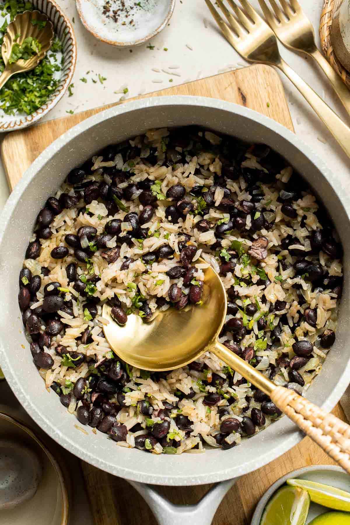 Black Beans and Rice is truly the perfect side dish: easy to make, inexpensive, and filling! Serve this simple recipe as a vegan main course or side. | aheadofthyme.com