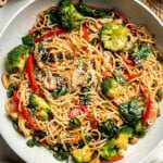 Say goodbye to takeout and make easy Lo Mein Noodles at home, packed with fresh veggies and healthy ingredients, in less than 15 minutes! | aheadofthyme.com