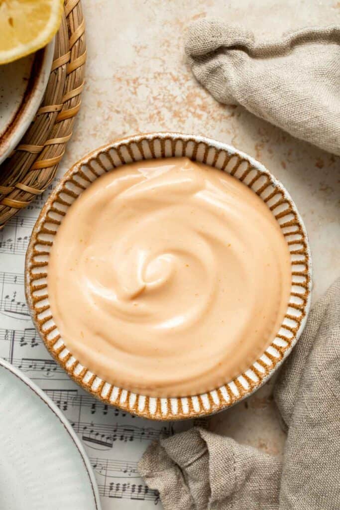 Homemade Spicy Mayo is creamy and tangy with the perfect amount of zing — and easy to make at home in 5 minutes with a handful of ingredients! | aheadofthyme.com