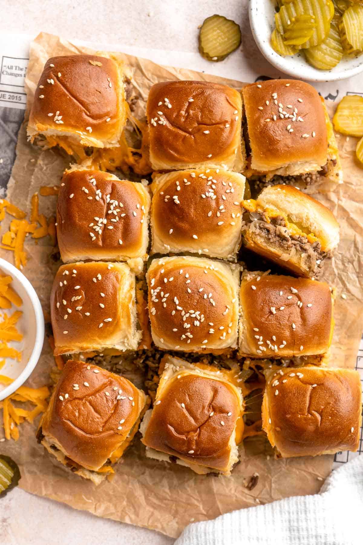 Easy Cheeseburger Sliders have the classic flavor of your favorite burgers in bite-size form without the fuss of forming or grilling a single burger patty! | aheadofthyme.com