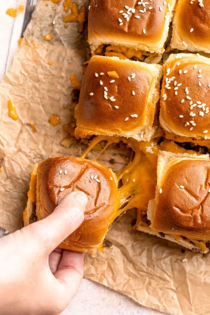 Easy Cheeseburger Sliders have the classic flavor of your favorite burgers in bite-size form without the fuss of forming or grilling a single burger patty! | aheadofthyme.com