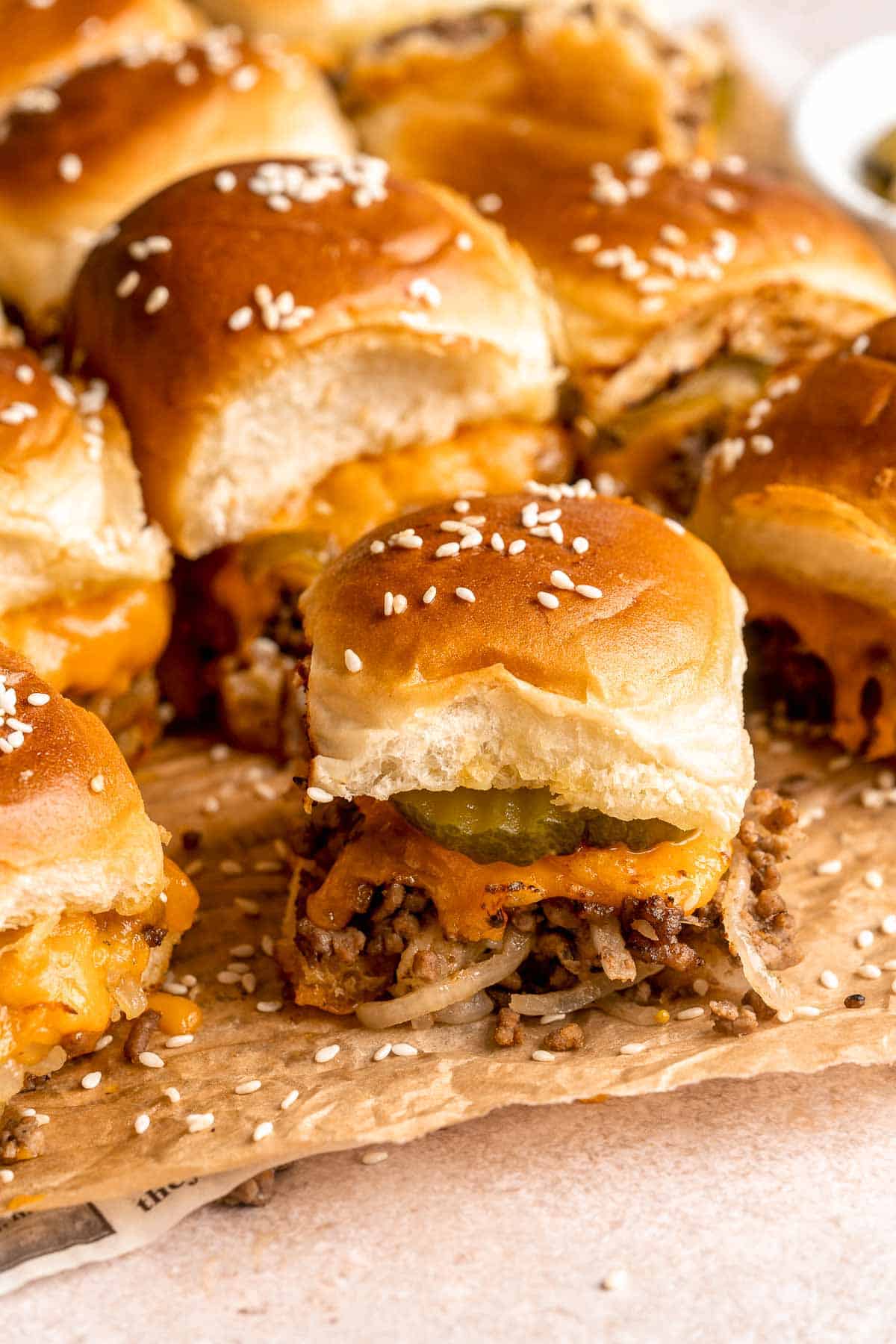 Easy Cheeseburger Sliders have the classic flavor of your favorite burgers in bite-size form without the fuss of forming or grilling a single burger patty! | aheadofthyme.com