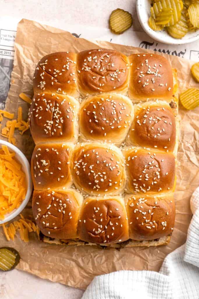Easy Cheeseburger Sliders have the classic flavor of your favorite burgers in bite-size form without the fuss of forming or grilling a single burger patty! | aheadofthyme.com