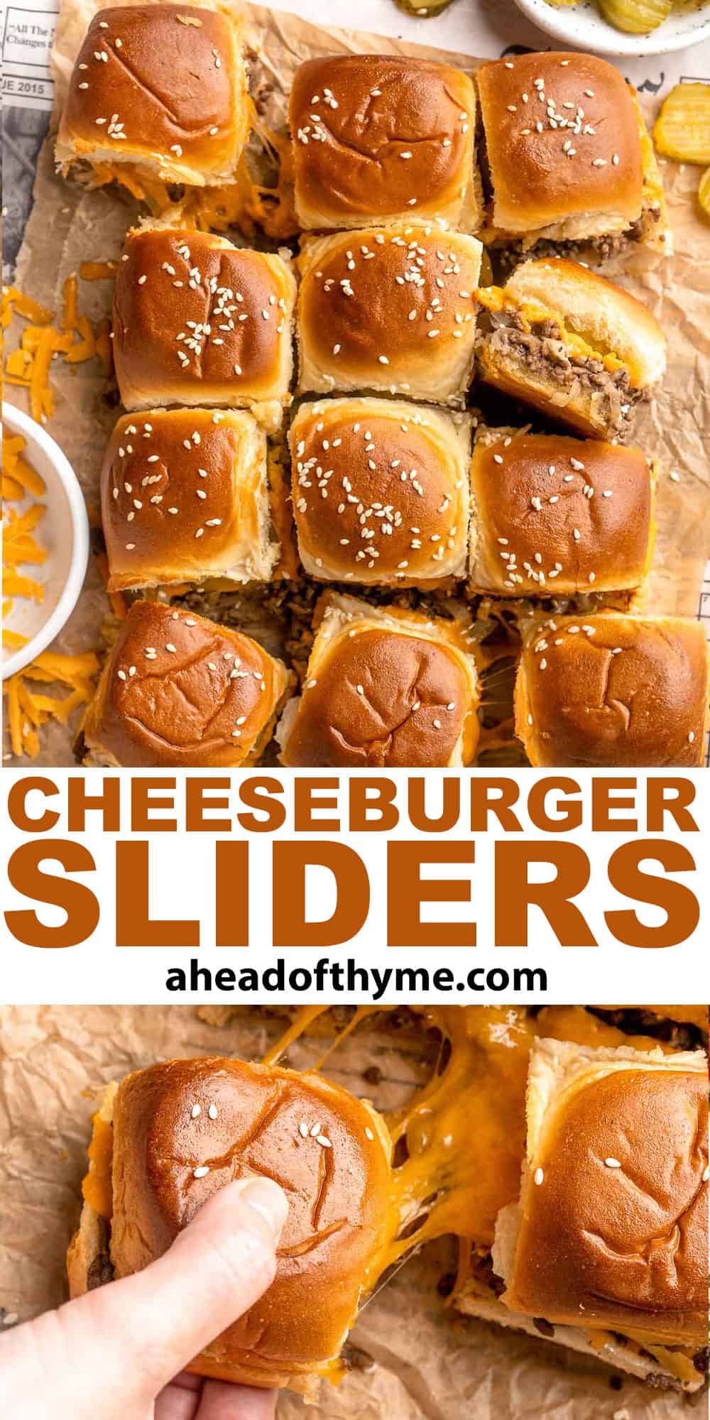 Easy Cheeseburger Sliders have the classic flavor of your favorite burgers in bite-size form without the fuss of forming or grilling a single burger patty! | aheadofthyme.com