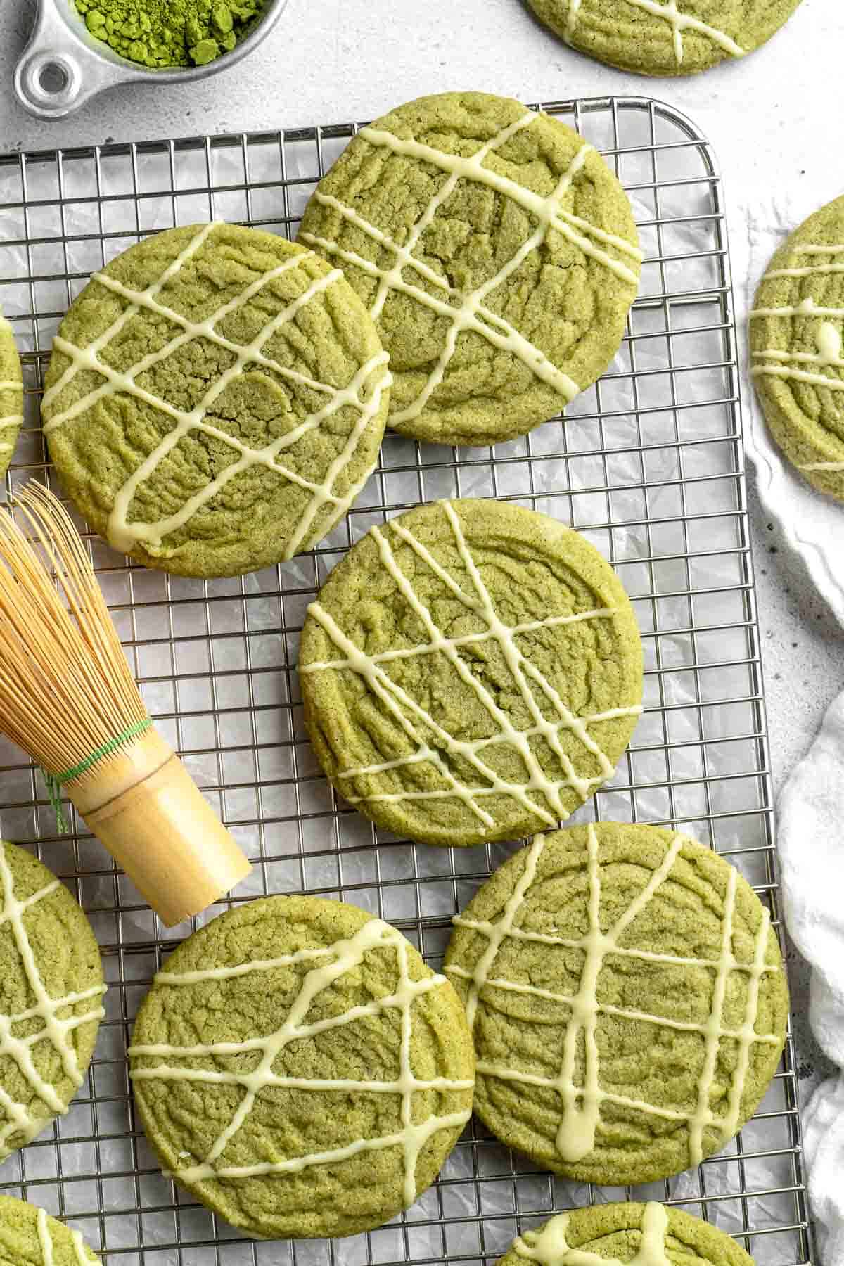 These homemade Matcha Cookies are the perfect soft and chewy sugar cookies with a bold green color and matcha's distinct grassy flavor. | aheadofthyme.com