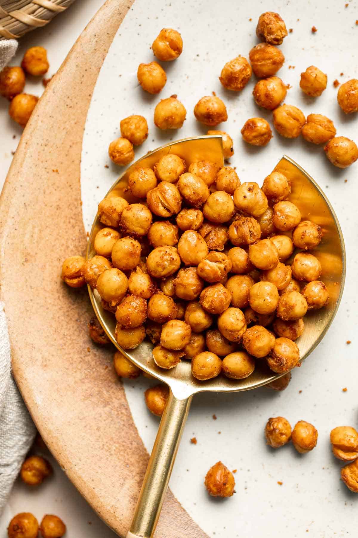 Crispy Roasted Chickpeas are a delicious, flavorful, and easy to make snack that is also an amazing crunchy topping for salads, grain bowls, and more. | aheadofthyme.com