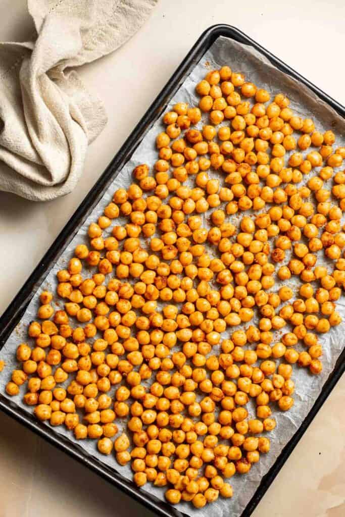 Crispy Roasted Chickpeas are a delicious, flavorful, and easy to make snack that is also an amazing crunchy topping for salads, grain bowls, and more. | aheadofthyme.com