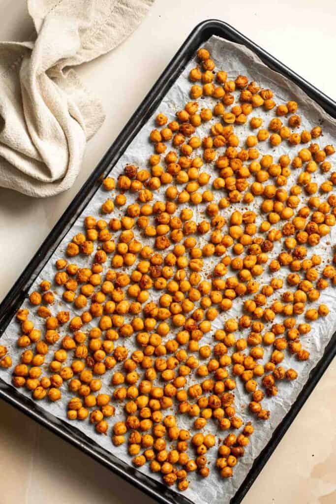 Crispy Roasted Chickpeas are a delicious, flavorful, and easy to make snack that is also an amazing crunchy topping for salads, grain bowls, and more. | aheadofthyme.com